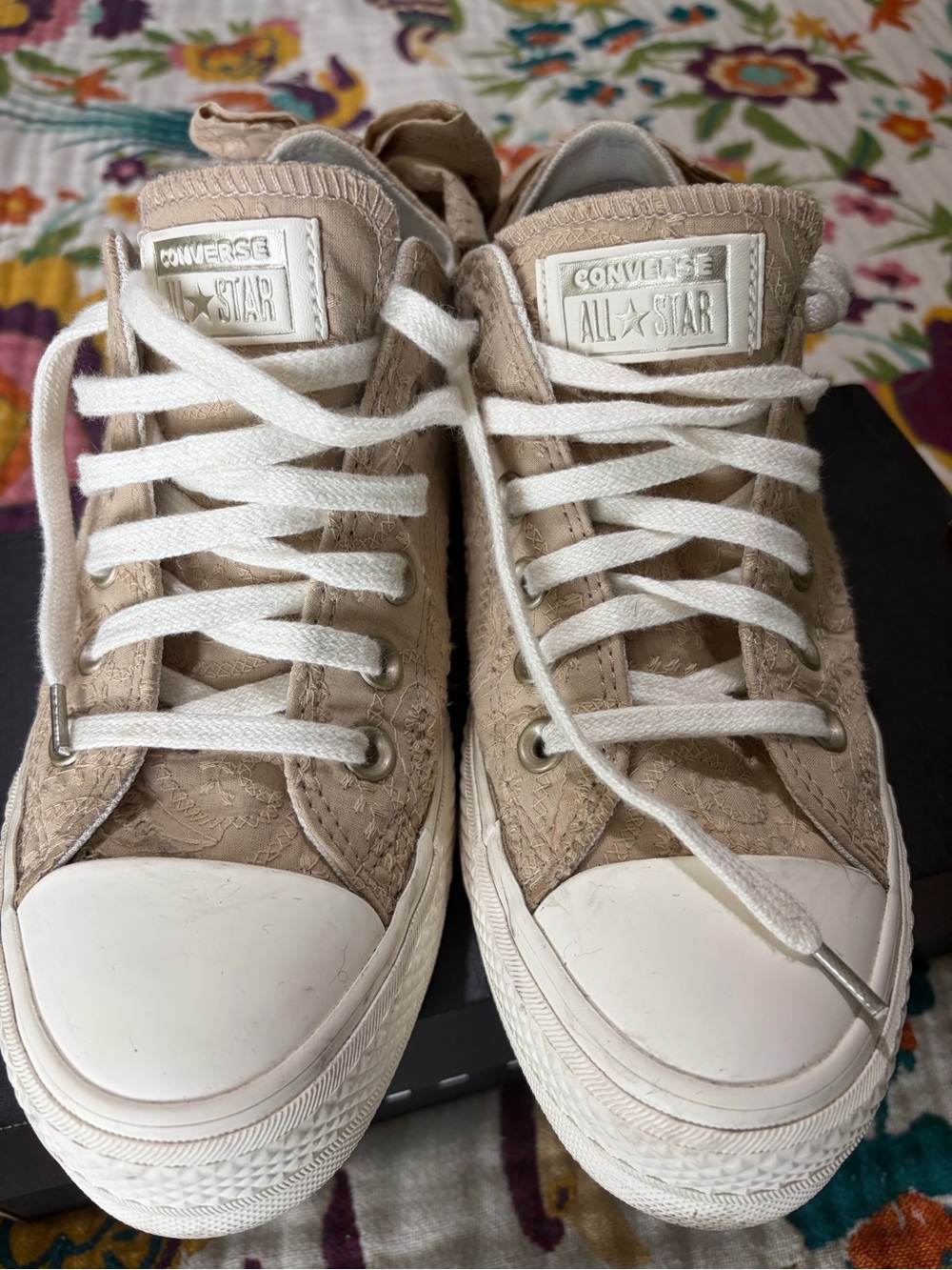 Converse Beige Low Top Sneakers with White Accents